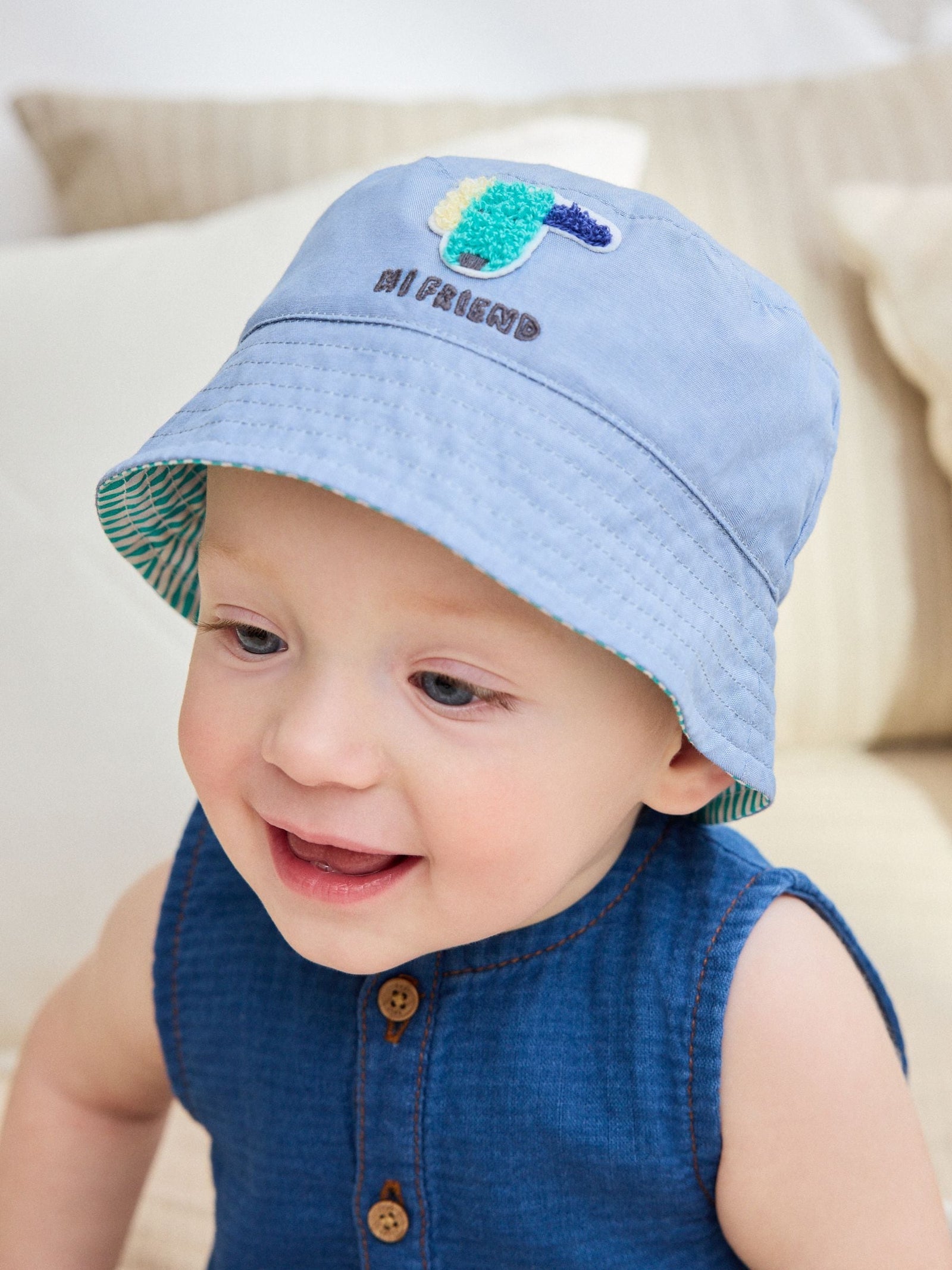 Green Stripe / Dog embroidery Baby Bucket Hats 2 Pack (0mths-2yrs)