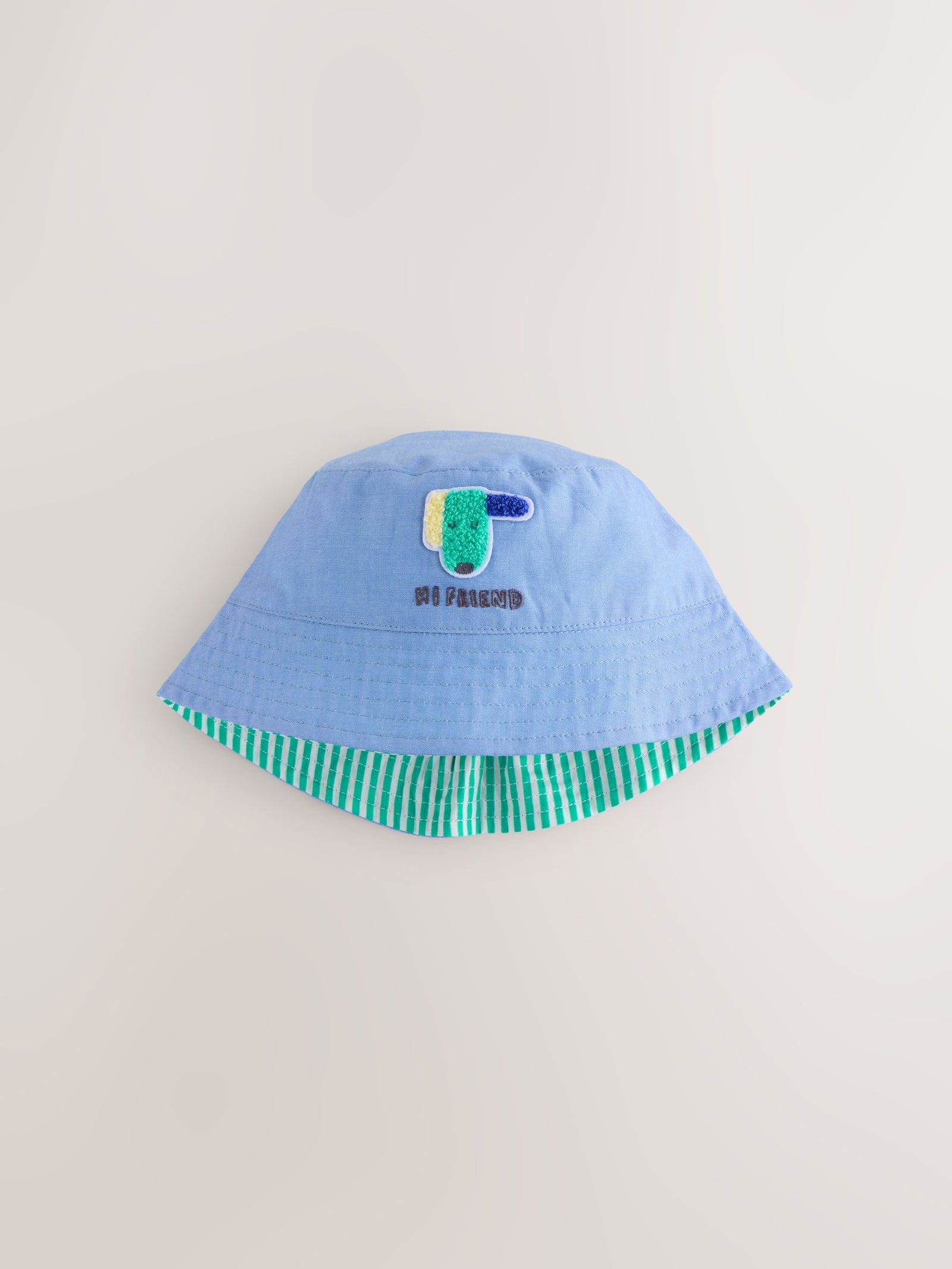 Green Stripe / Dog embroidery Baby Bucket Hats 2 Pack (0mths-2yrs)