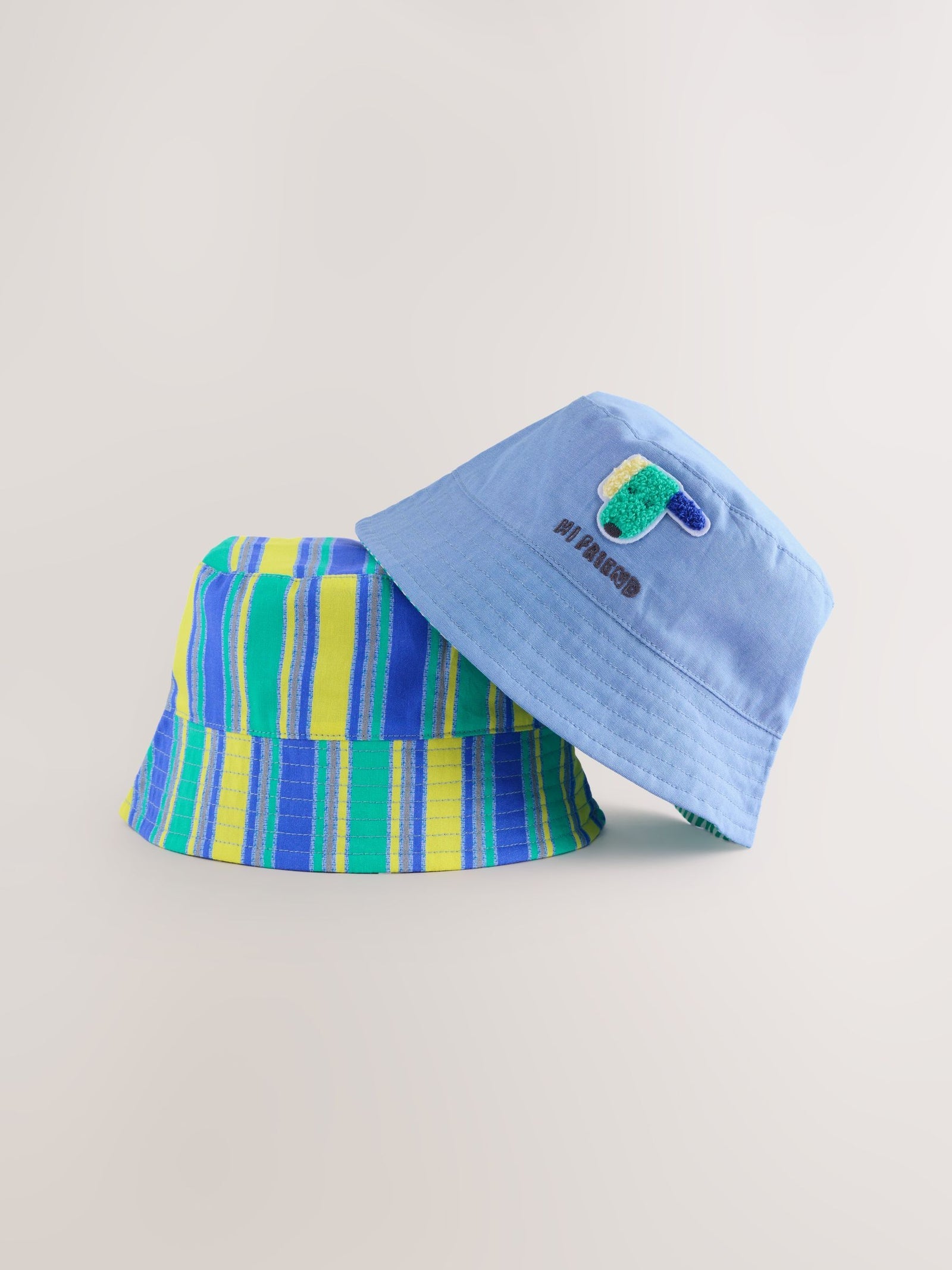 Green Stripe / Dog embroidery Baby Bucket Hats 2 Pack (0mths-2yrs)