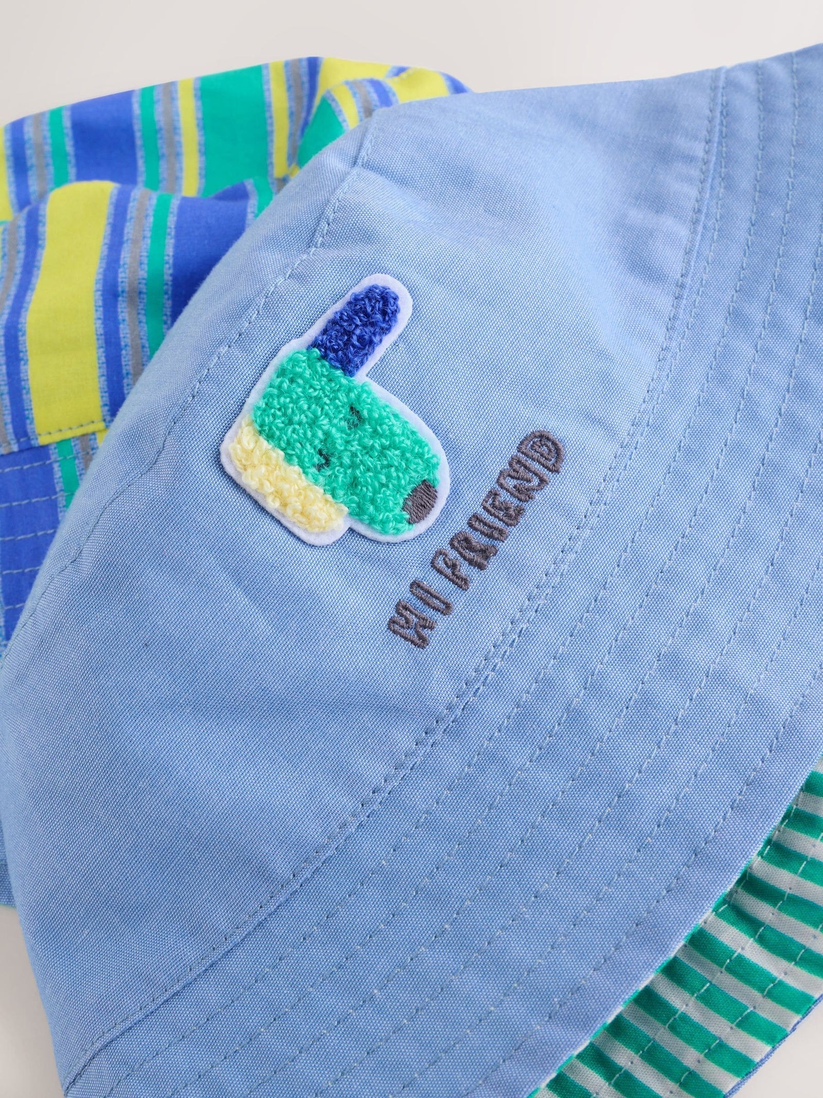 Green Stripe / Dog embroidery Baby Bucket Hats 2 Pack (0mths-2yrs)