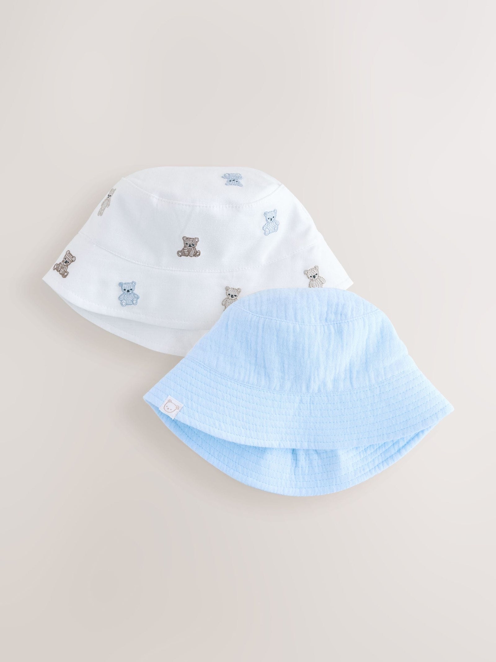 Blue and Bear Embroidered Bucket Hats 2 Pack (0mths-2yrs)