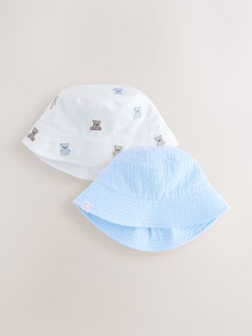 Blue and Bear Embroidered Bucket Hats 2 Pack (0mths-2yrs)