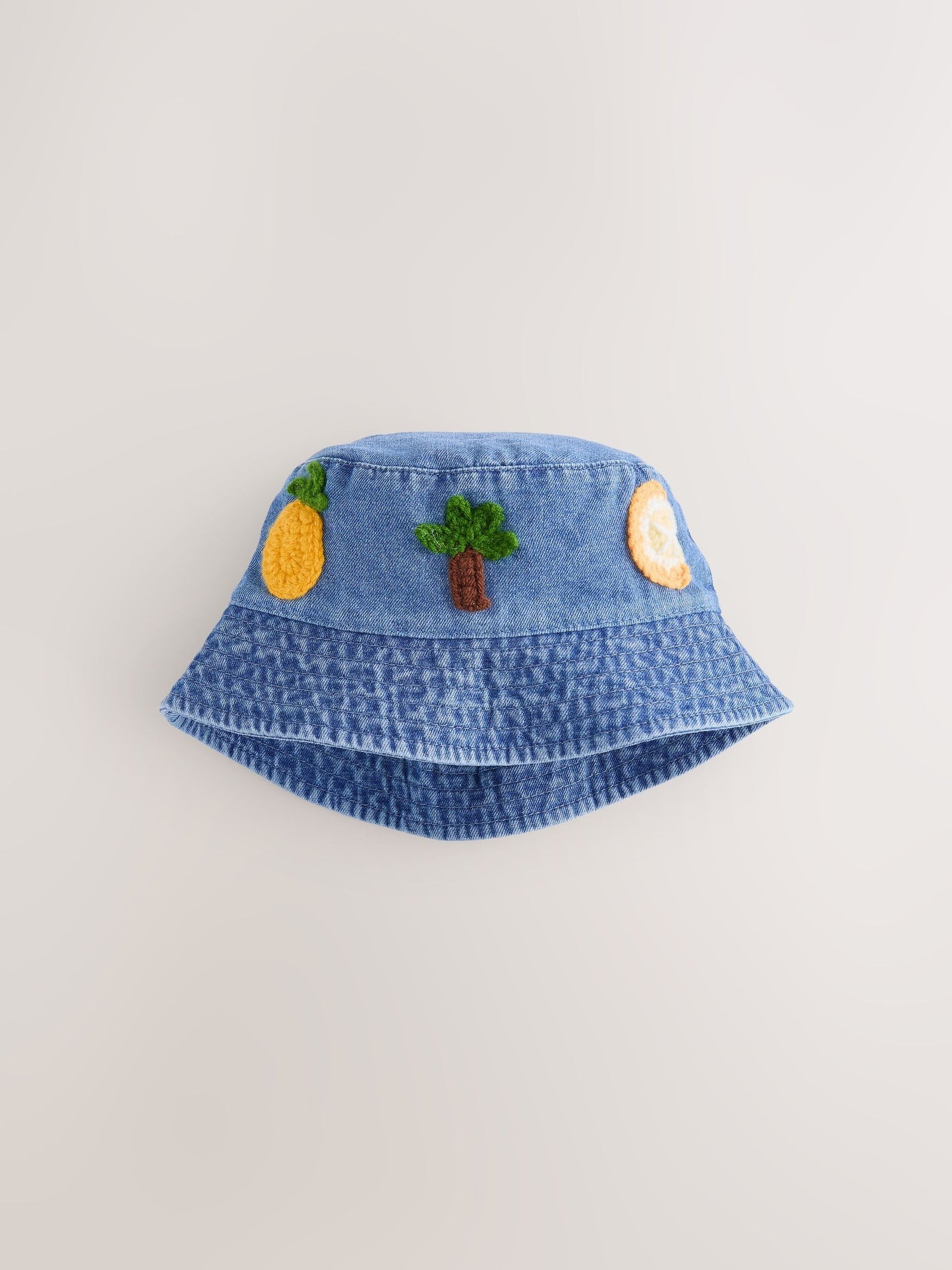 Denim Crochet Fruit Embroidered Baby Bucket Hat (0mths-2yrs)
