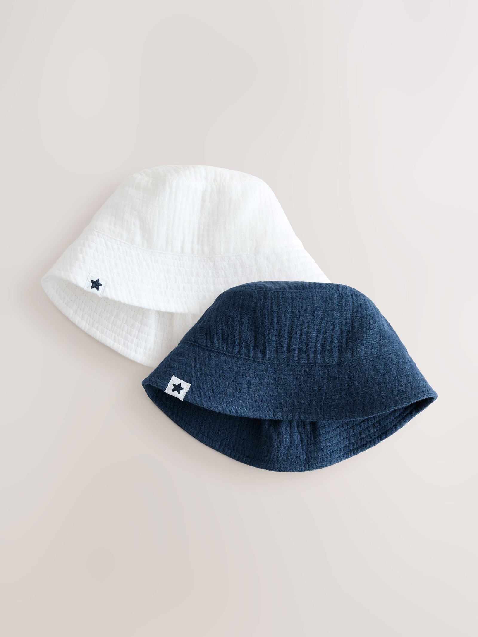 White and Blue Woven Baby Bucket Hats 2 Pack (0mths-2yrs)