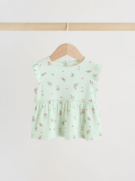 Sage Green Flower Rib Top and Leggings Baby Set 2 Piece (0mths-2yrs)