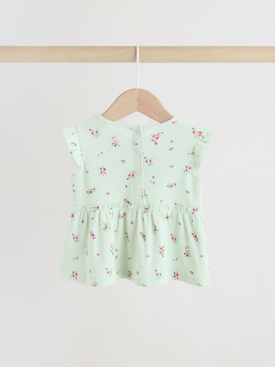 Sage Green Flower Rib Top and Leggings Baby Set 2 Piece (0mths-2yrs)