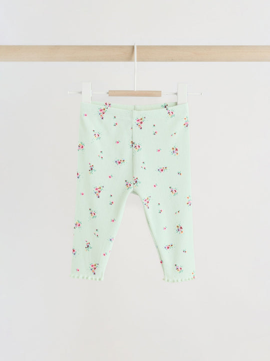 Sage Green Flower Rib Top and Leggings Baby Set 2 Piece (0mths-2yrs)