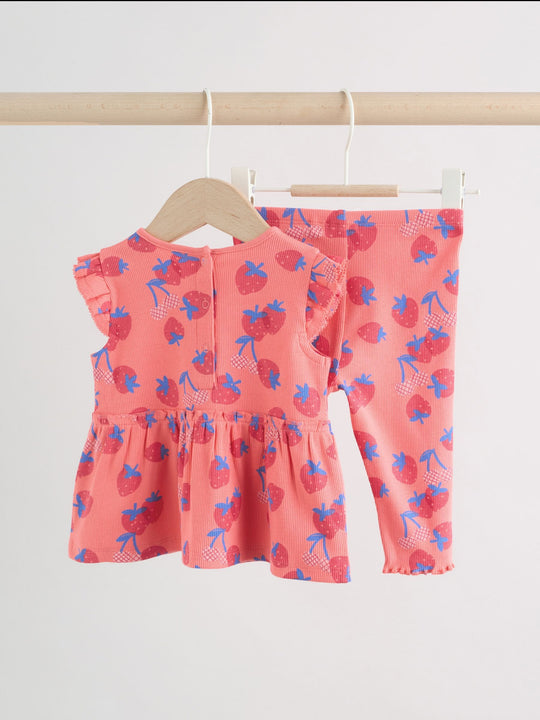 Red Strawberry Rib Top and Leggings Baby Set 2 Piece (0mths-2yrs)