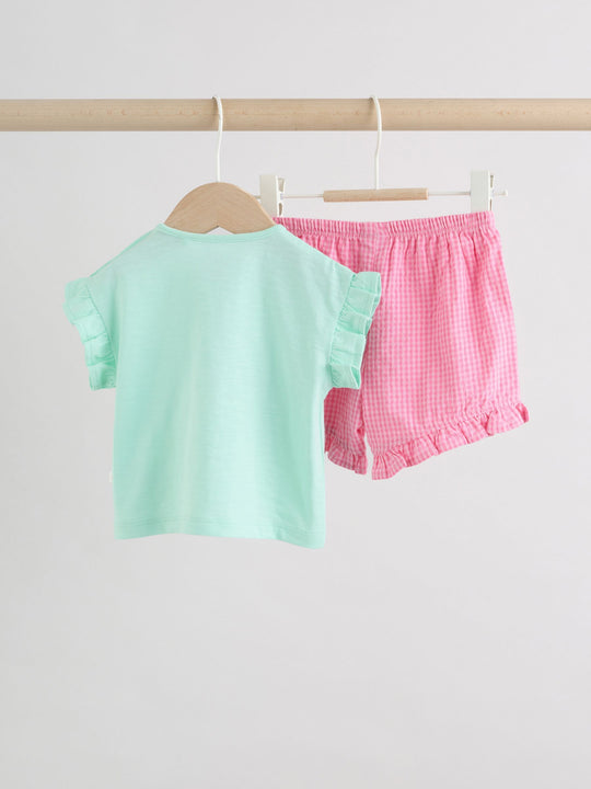 Green Pink Ladybird Short Sleeve Baby Top and Short Set 2 Piece (0mths-2yrs)
