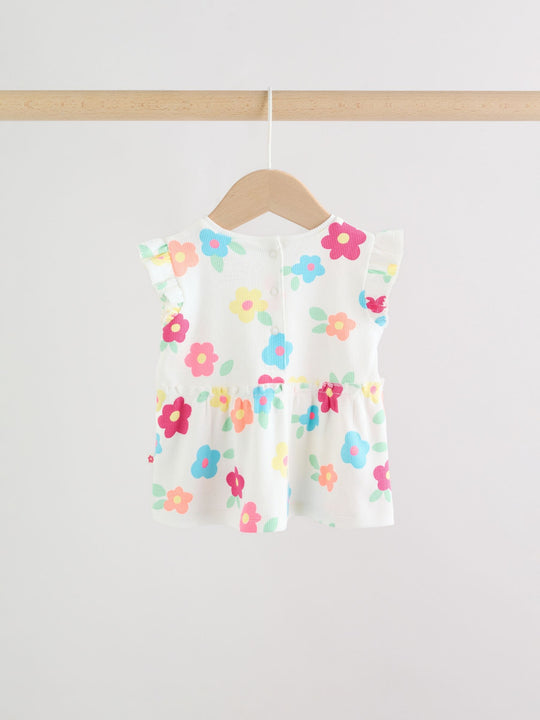 White Flower Rib Top and Leggings Baby Set 2 Piece (0mths-2yrs)