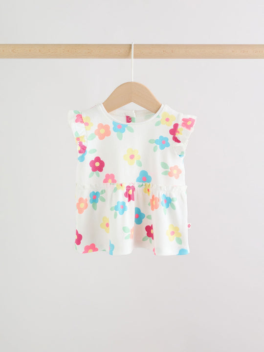 White Flower Rib Top and Leggings Baby Set 2 Piece (0mths-2yrs)