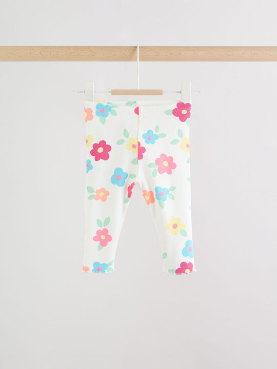White Flower Rib Top and Leggings Baby Set 2 Piece (0mths-2yrs)