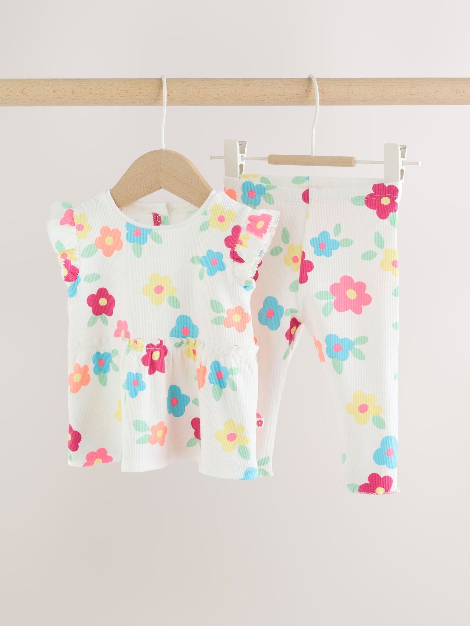 White Flower Rib Top and Leggings Baby Set 2 Piece (0mths-2yrs)