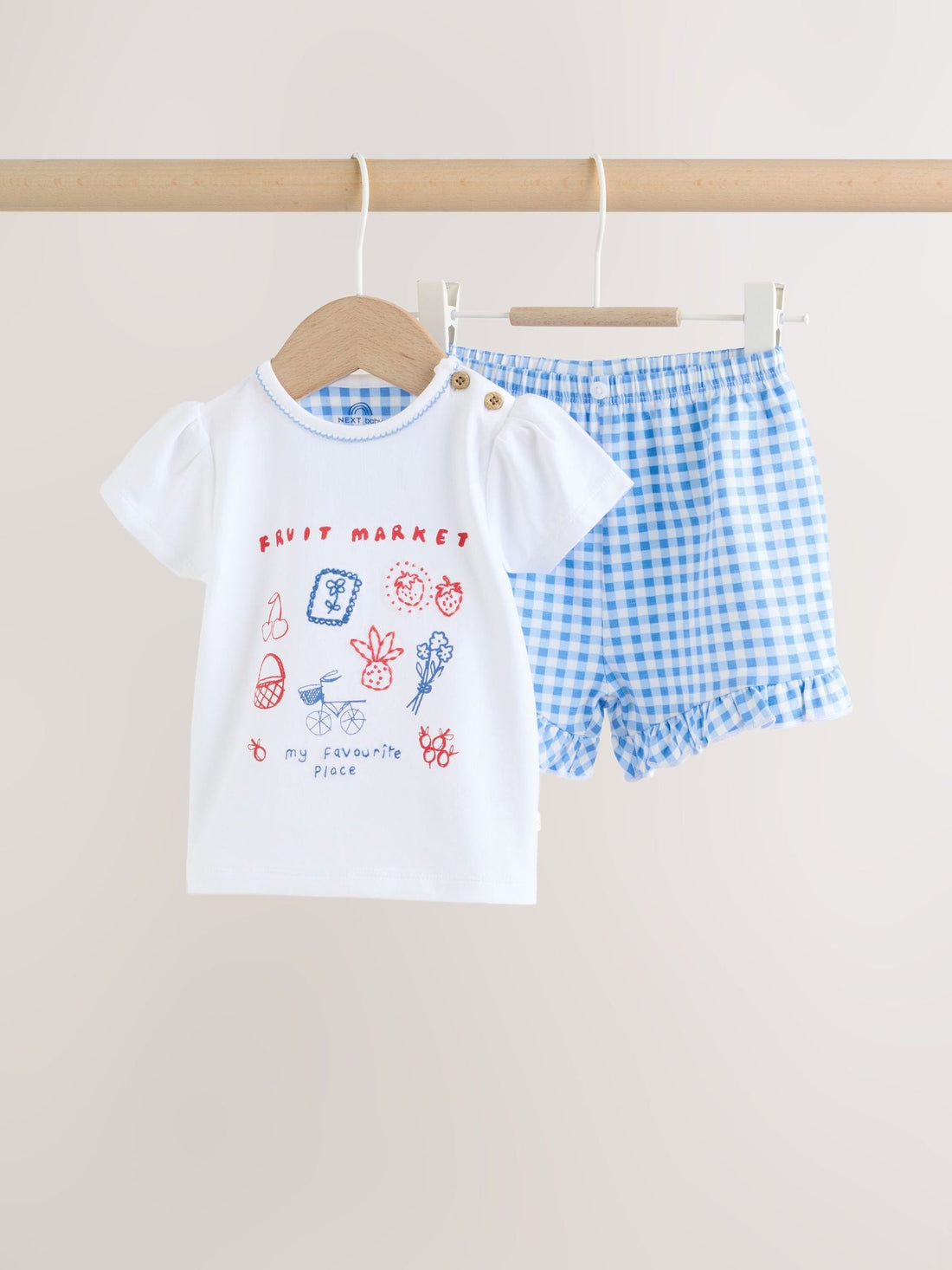 White Picnic Short Sleeve Baby Top and Short Set 2 Piece (0mths-2yrs)