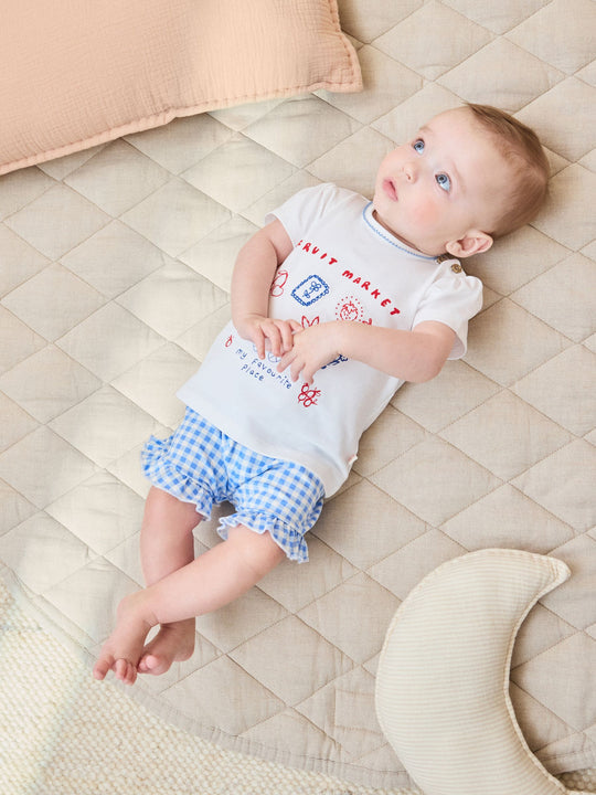 White Picnic Short Sleeve Baby Top and Short Set 2 Piece (0mths-2yrs)