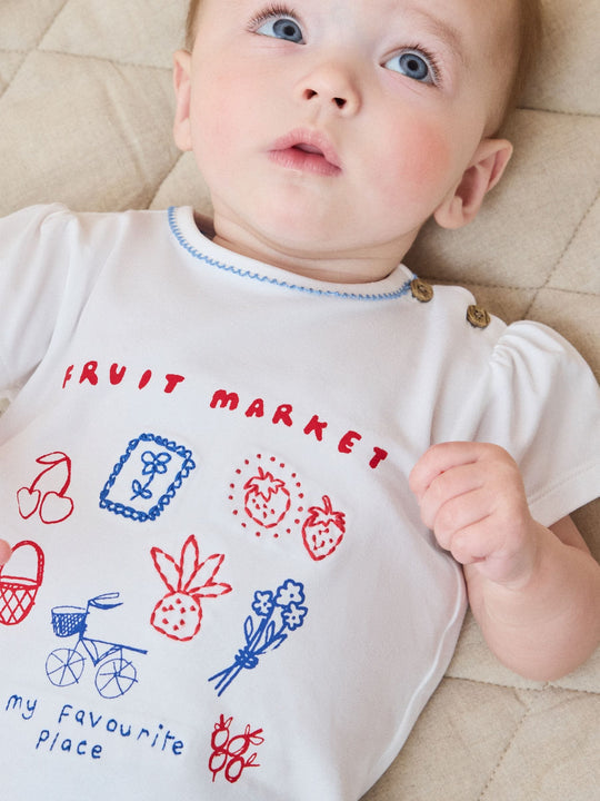 White Picnic Short Sleeve Baby Top and Short Set 2 Piece (0mths-2yrs)