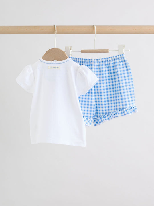 White Picnic Short Sleeve Baby Top and Short Set 2 Piece (0mths-2yrs)