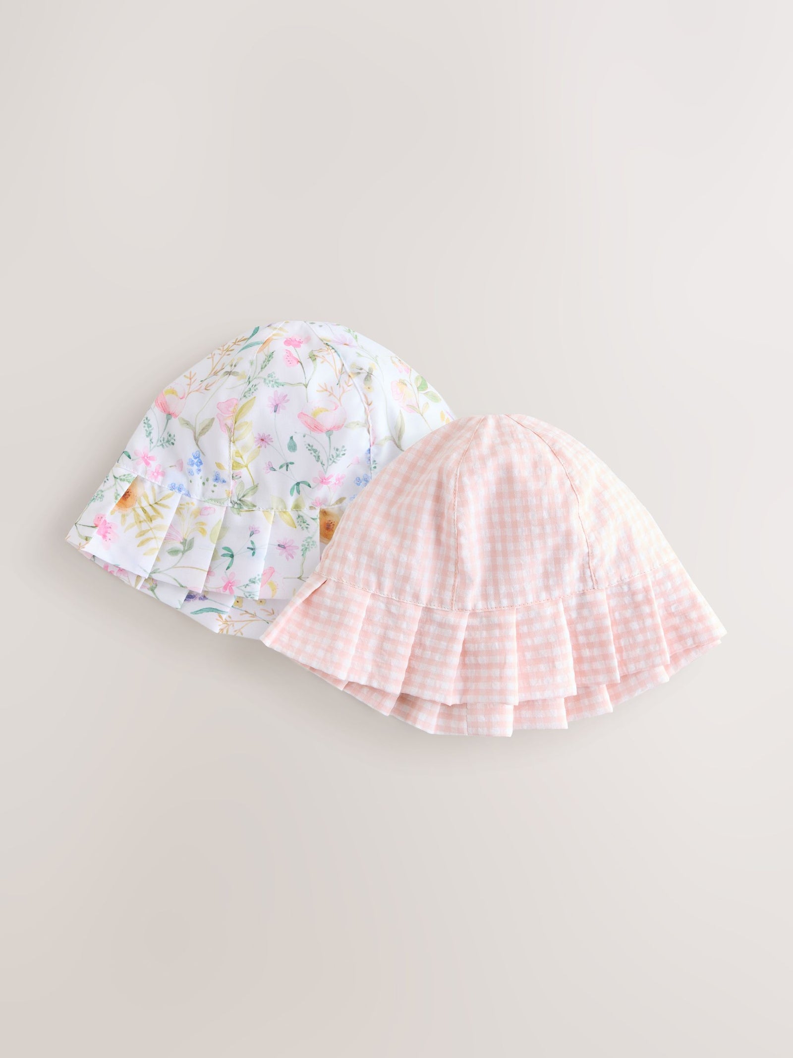 Pink Floral and Gingham Baby Woven Bucket Hats 2 Pack