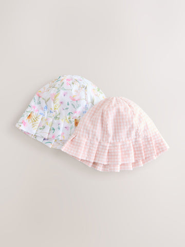 Pink Floral and Gingham Baby Woven Bucket Hats 2 Pack