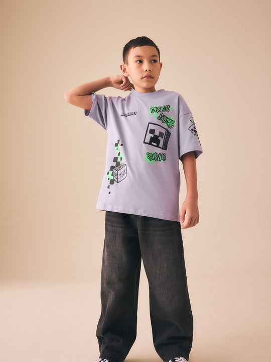 Purple Placement Single Minecraft T-Shirt 2 Pack (3-16yrs)