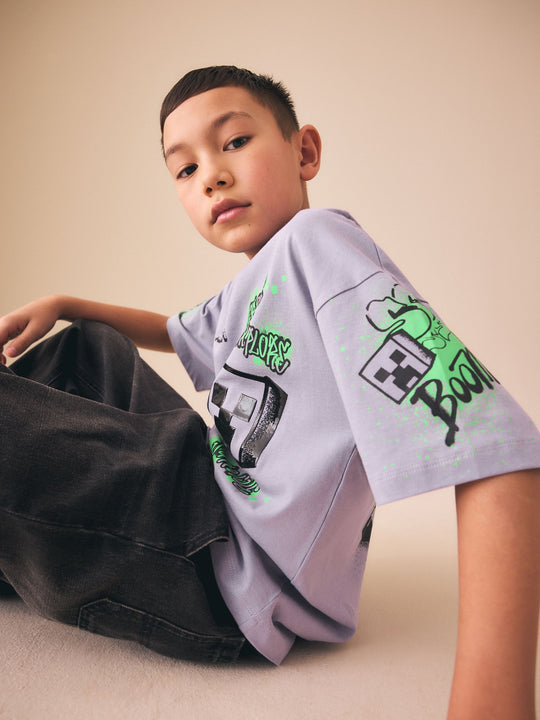 Purple Placement Single Minecraft T-Shirt 2 Pack (3-16yrs)