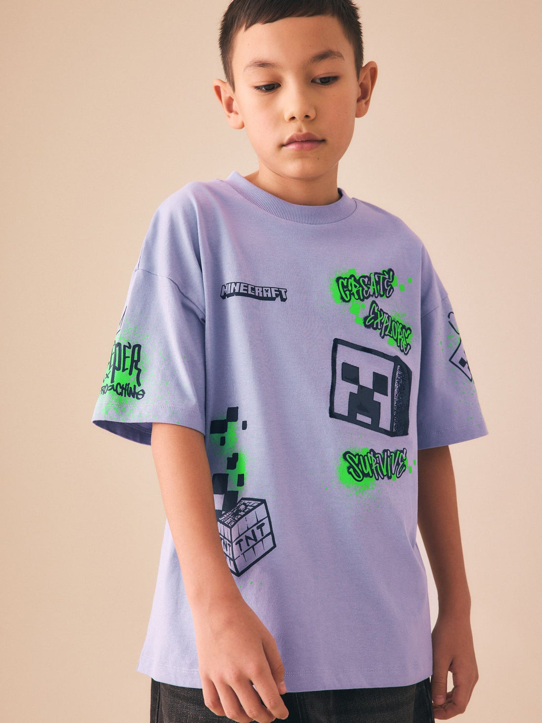 Purple Placement Single Minecraft T-Shirt 2 Pack (3-16yrs)