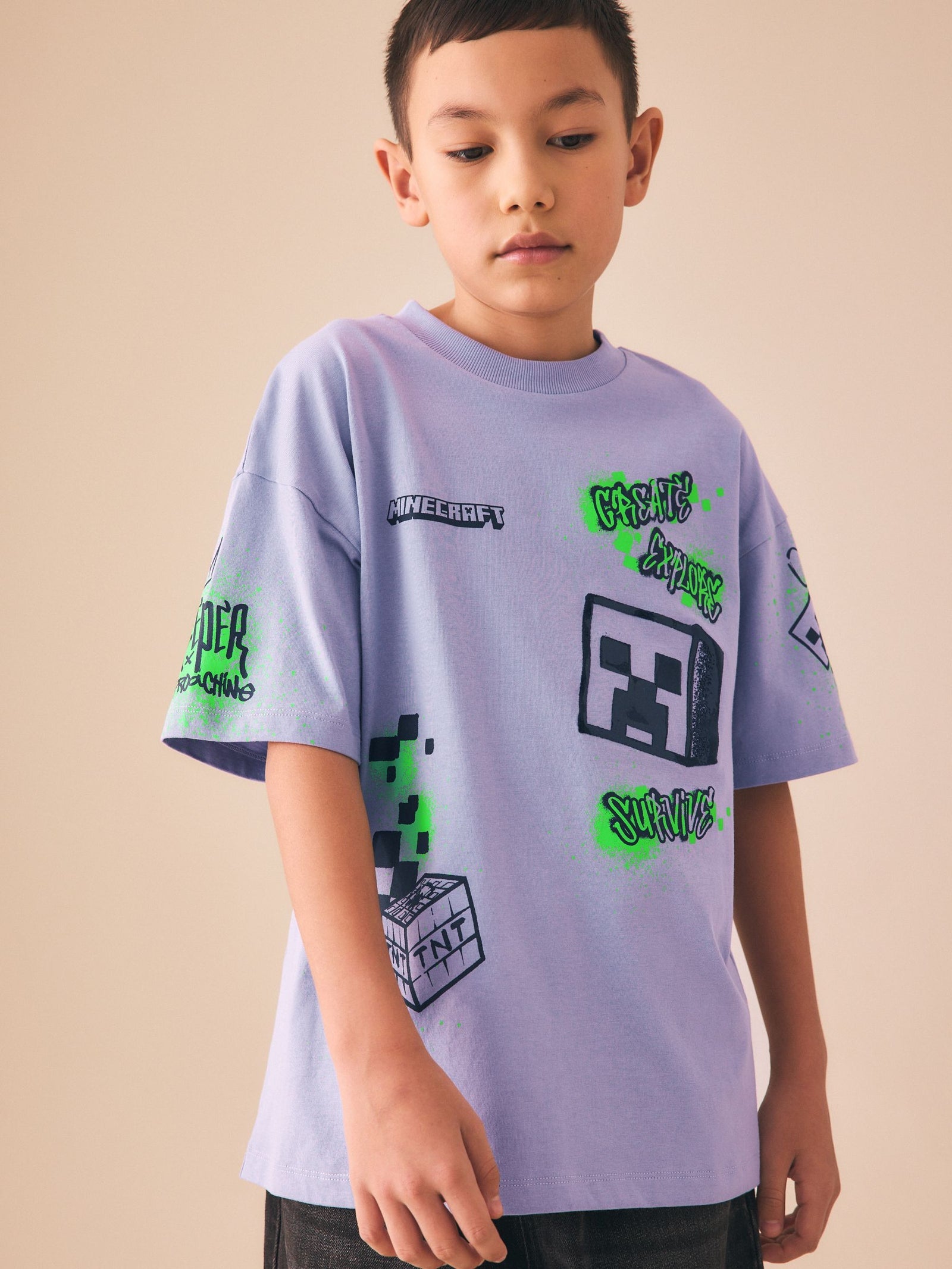 Purple Placement Single Minecraft T-Shirt 2 Pack (3-16yrs)