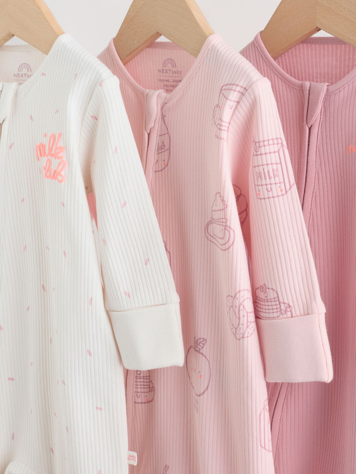 Pink Two Way Zip Baby Sleepsuit 3 Pack (0mths-3yrs)