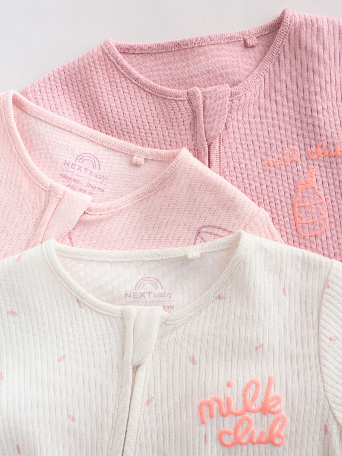 Pink Two Way Zip Baby Sleepsuit 3 Pack (0mths-3yrs)