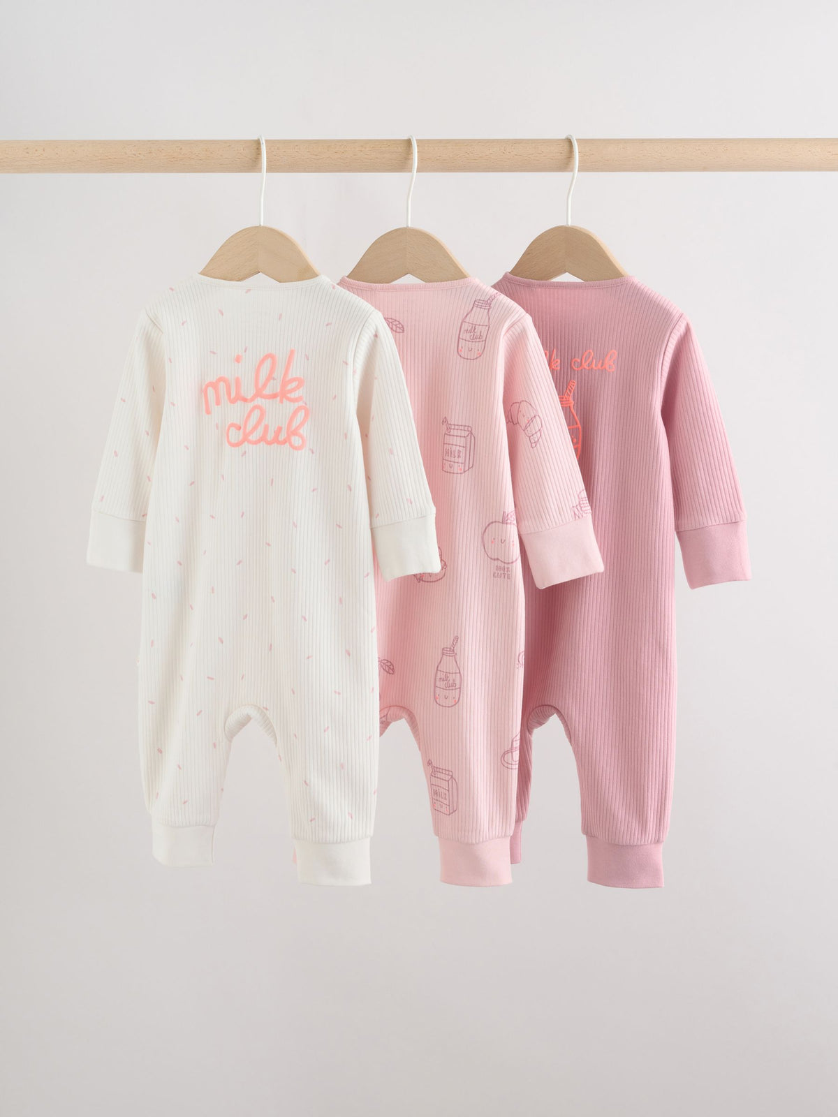 Pink Two Way Zip Baby Sleepsuit 3 Pack (0mths-3yrs)