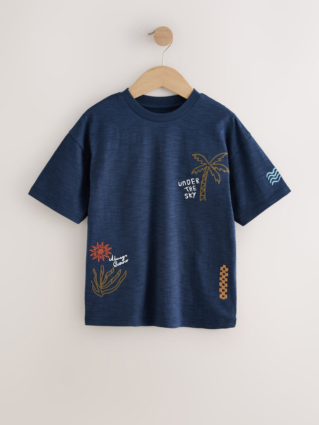 Navy Blue Textured Short Sleeve T-Shirt (3-16yrs)