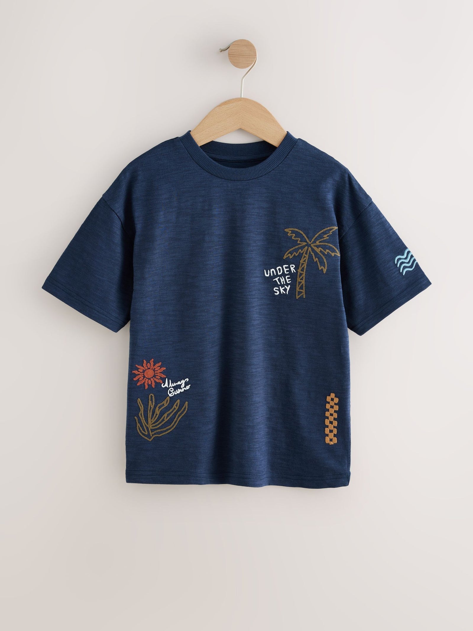Navy Blue Textured Short Sleeve T-Shirt (3-16yrs)