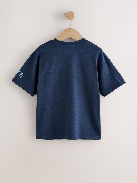 Navy Blue Textured Short Sleeve T-Shirt (3-16yrs)
