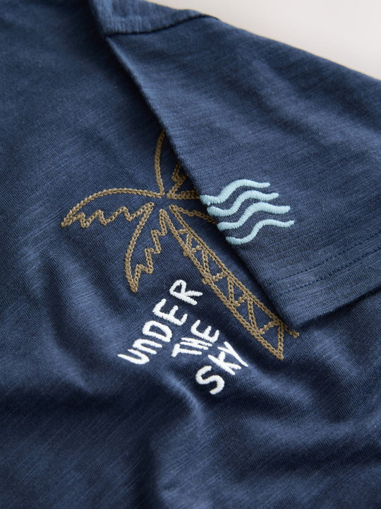 Navy Blue Textured Short Sleeve T-Shirt (3-16yrs)