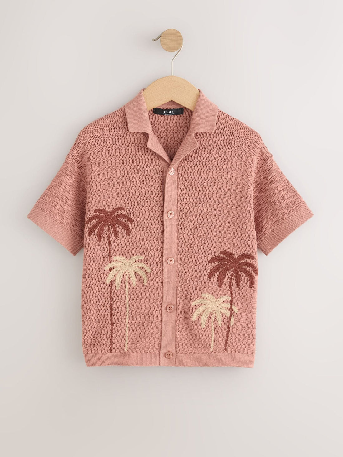 Dusky Pink Palm Embroidered Knitted Polo Shirt (3-16yrs)