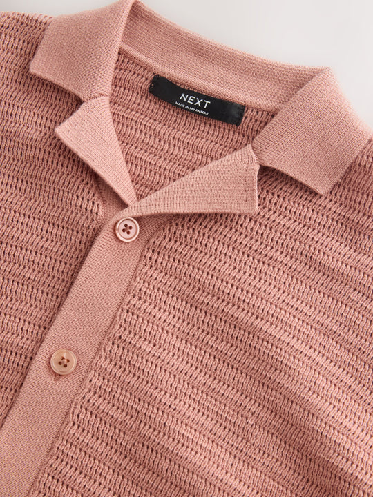 Dusky Pink Palm Embroidered Knitted Polo Shirt (3-16yrs)