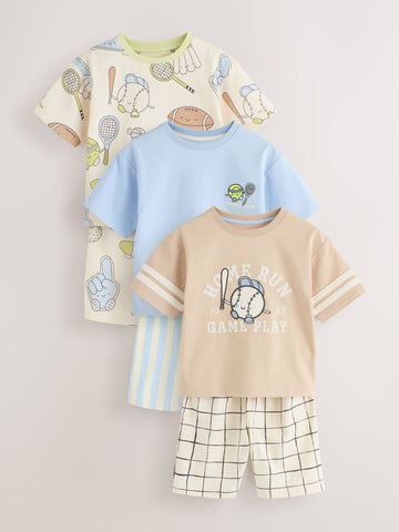 Blue/Green/Grey Tennis Club Short Pyjamas 3 Pack (9mths-10yrs)