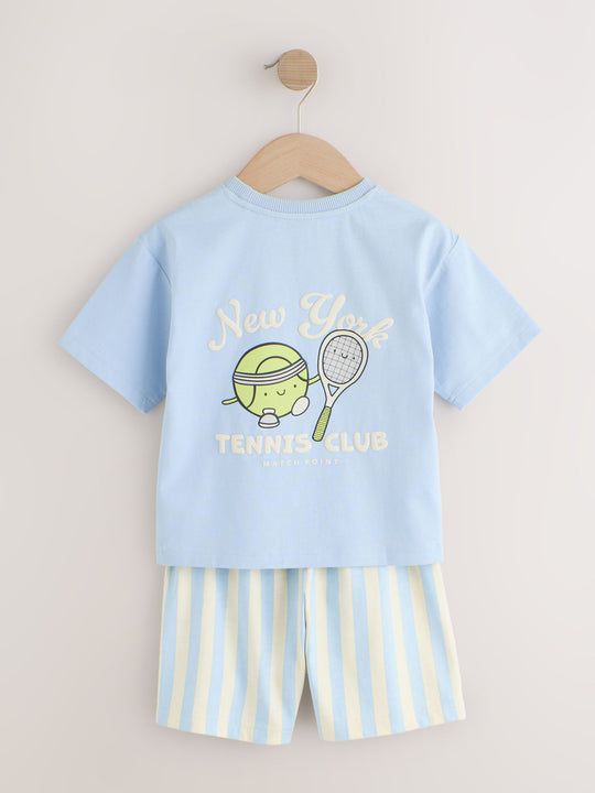 Blue/Green/Grey Tennis Club Short Pyjamas 3 Pack (9mths-10yrs)
