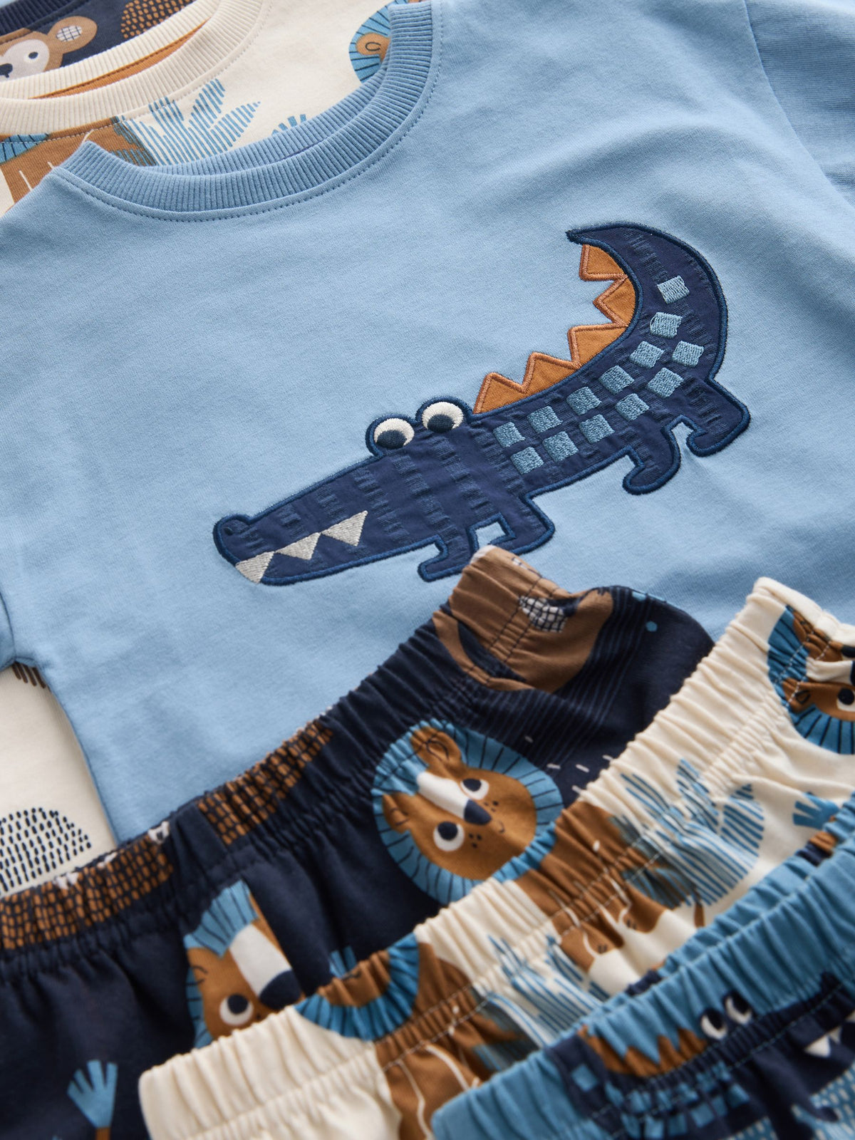 Blue/Ecru Safari Animal Short Pyjamas 3 Pack (9mths-8yrs)