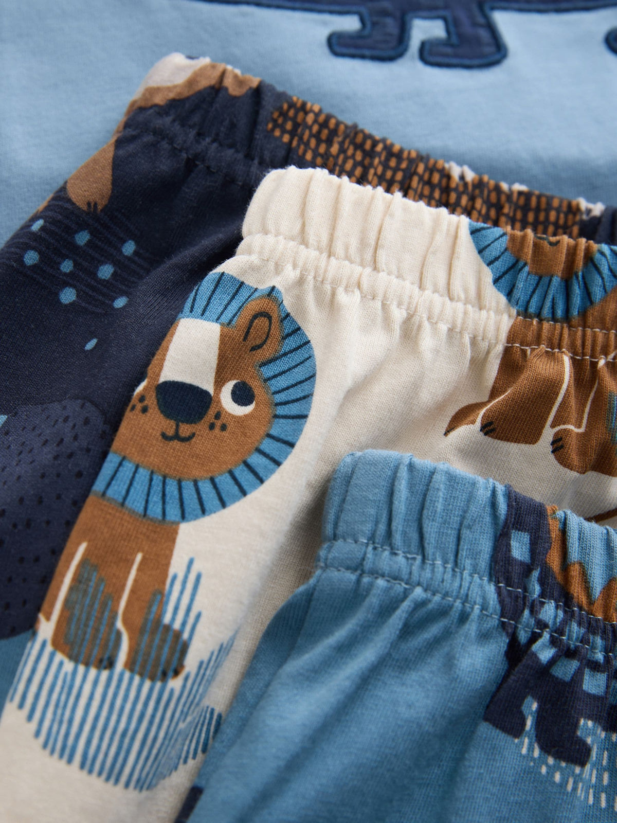 Blue/Ecru Safari Animal Short Pyjamas 3 Pack (9mths-8yrs)