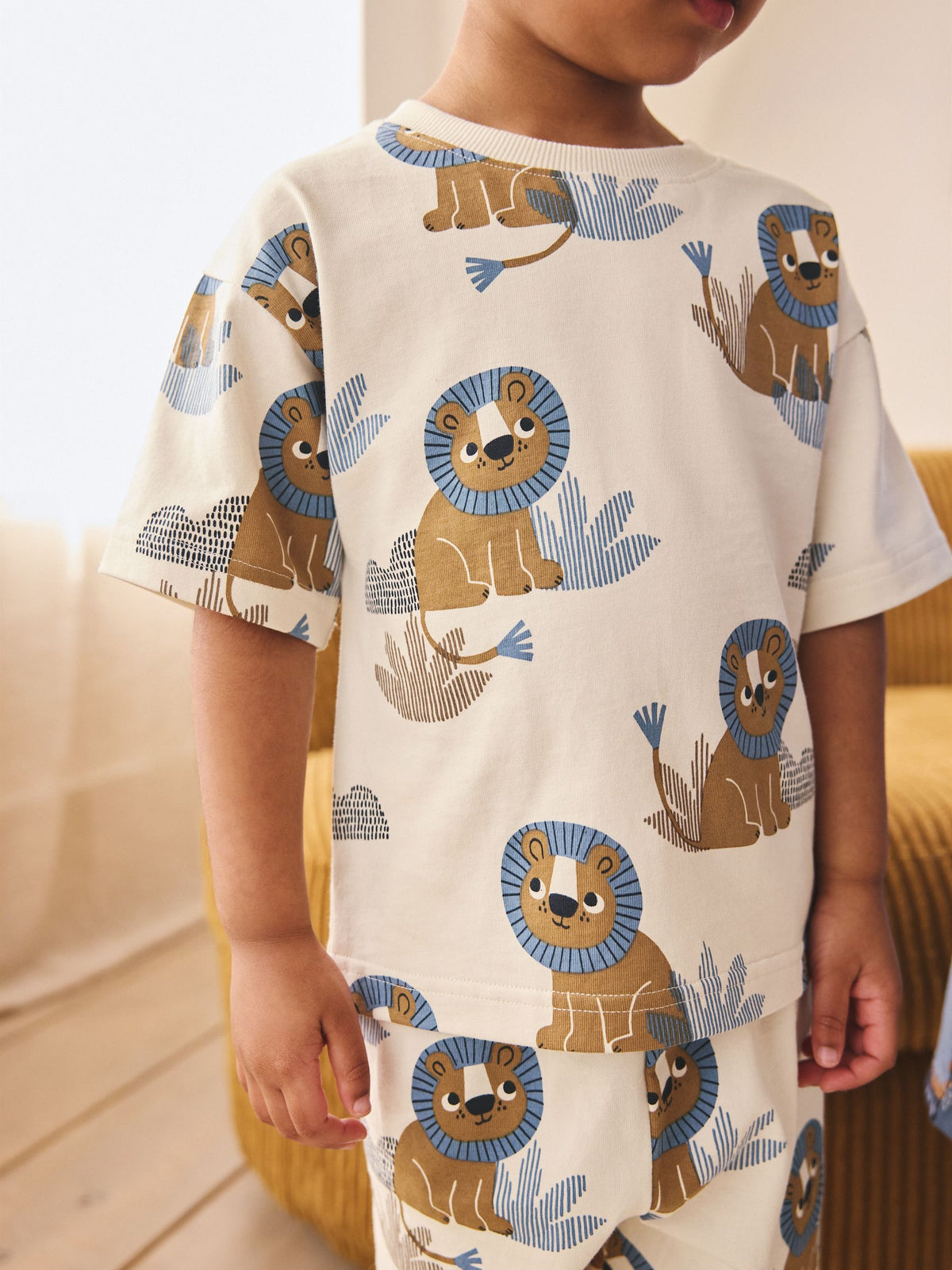 Blue/Ecru Safari Animal Short Pyjamas 3 Pack (9mths-8yrs)