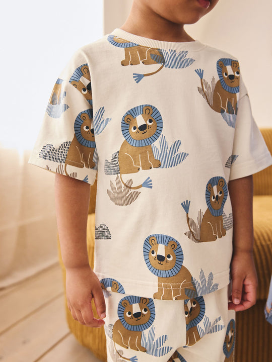 Blue/Ecru Safari Animal Short Pyjamas 3 Pack (9mths-8yrs)