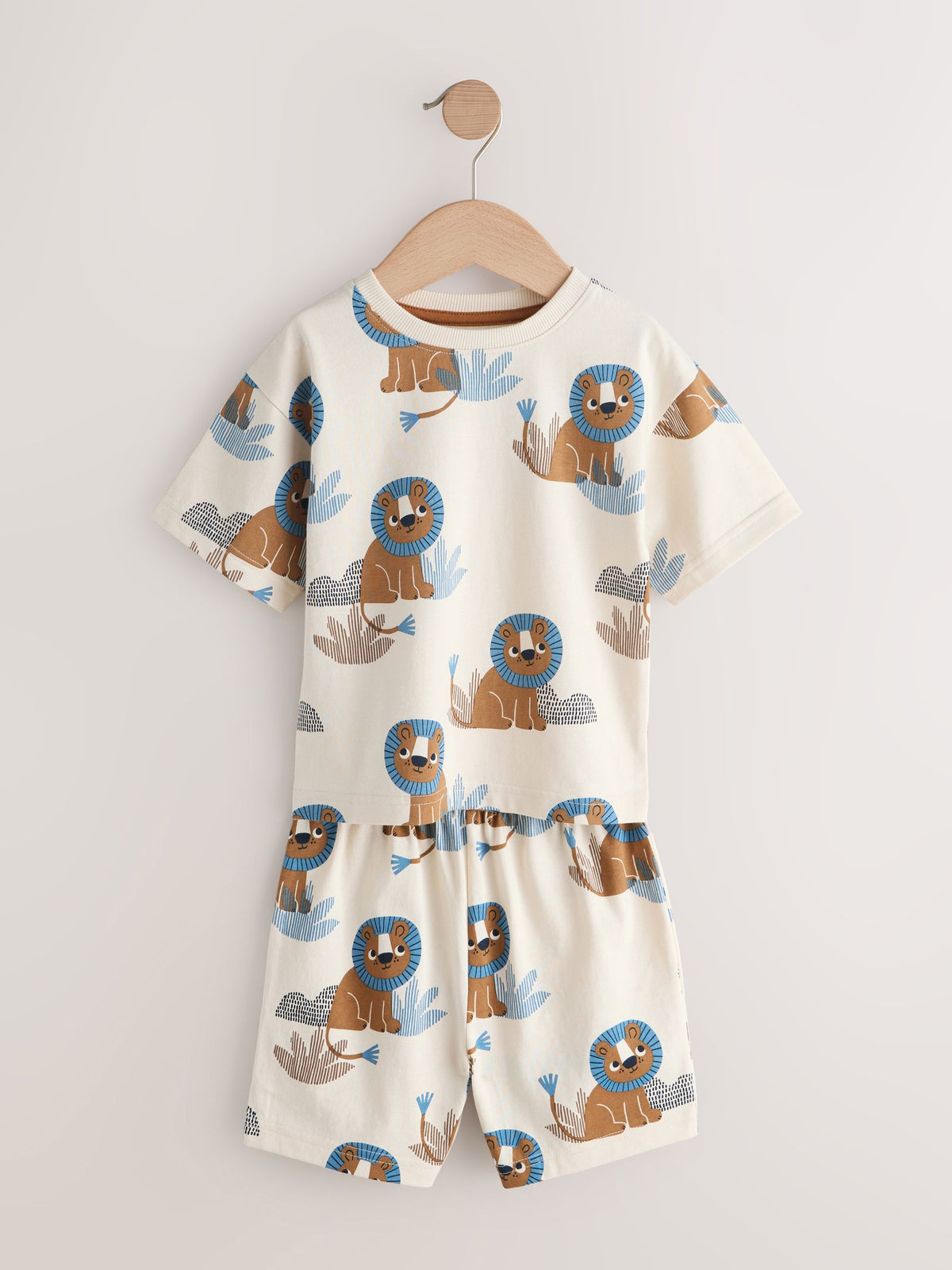 Blue/Ecru Safari Animal Short Pyjamas 3 Pack (9mths-8yrs)