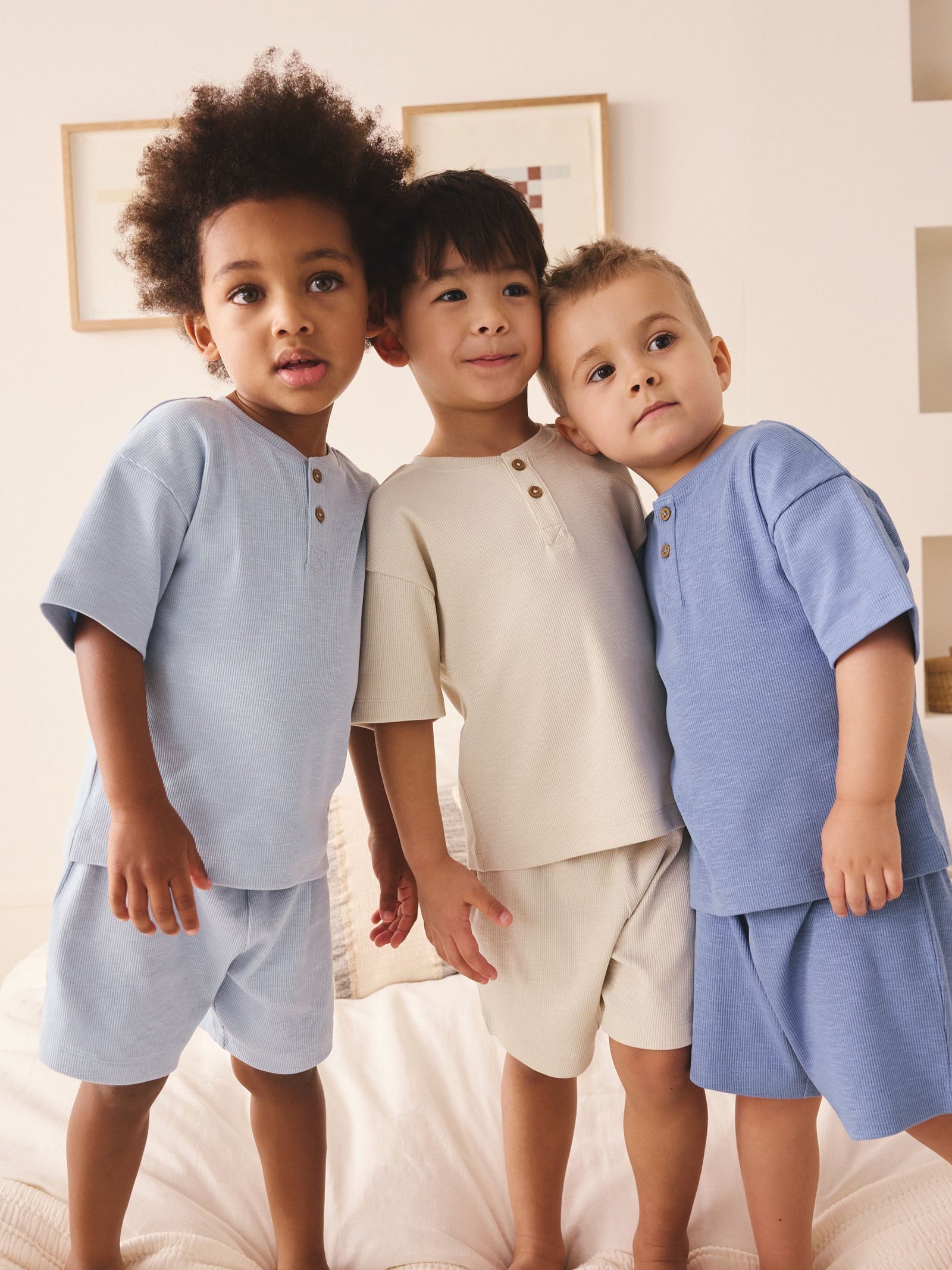 Blue/Neutral Plain Short Pyjamas 3 Pack (9mths-10yrs)