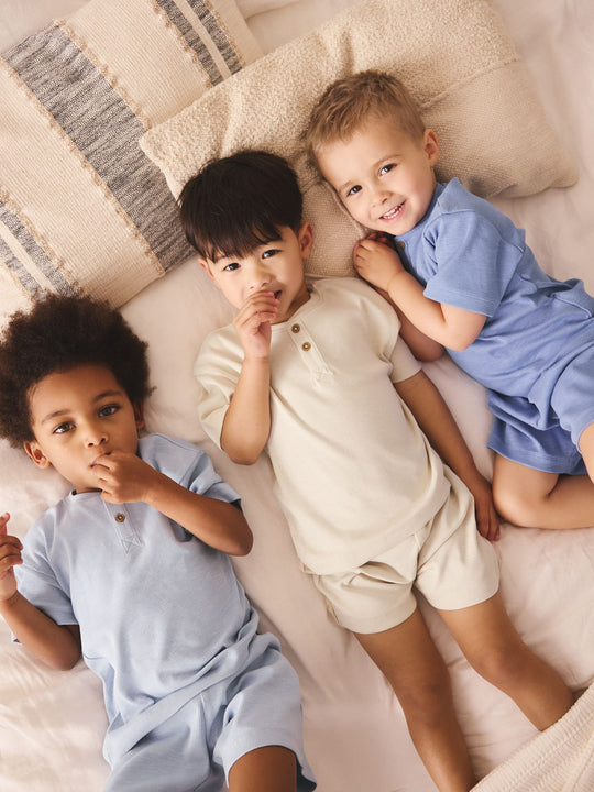 Blue/Neutral Plain Short Pyjamas 3 Pack (9mths-10yrs)