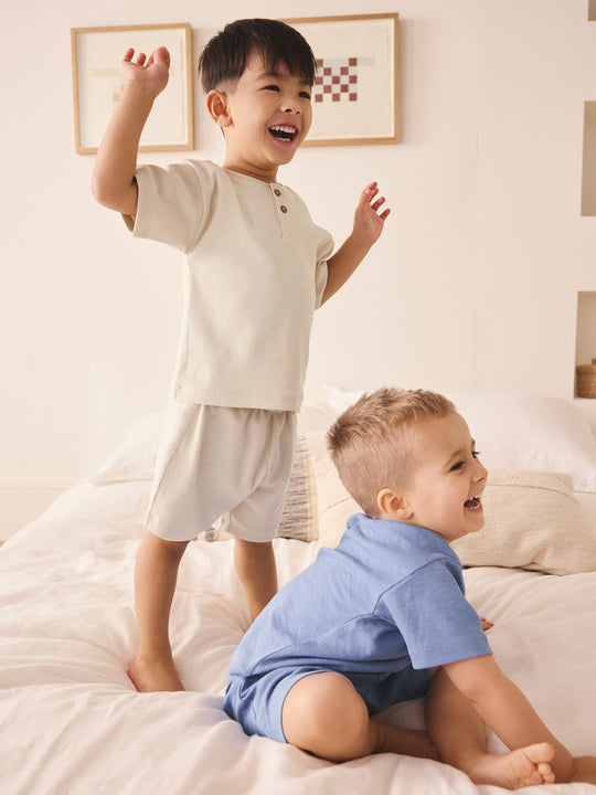 Blue/Neutral Plain Short Pyjamas 3 Pack (9mths-10yrs)