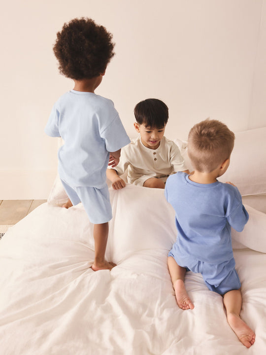 Blue/Neutral Plain Short Pyjamas 3 Pack (9mths-10yrs)