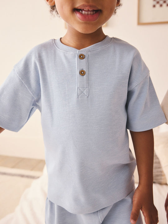 Blue/Neutral Plain Short Pyjamas 3 Pack (9mths-10yrs)