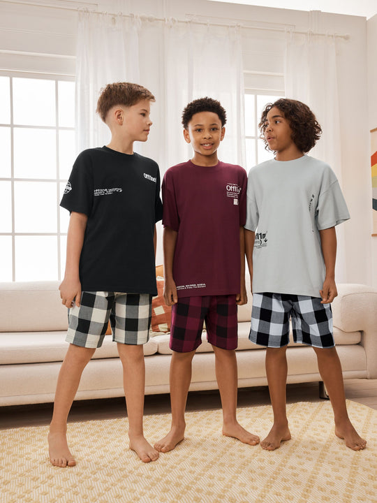 Black/White/Red Check Woven Short Pyjamas 3 Pack (3-16yrs)