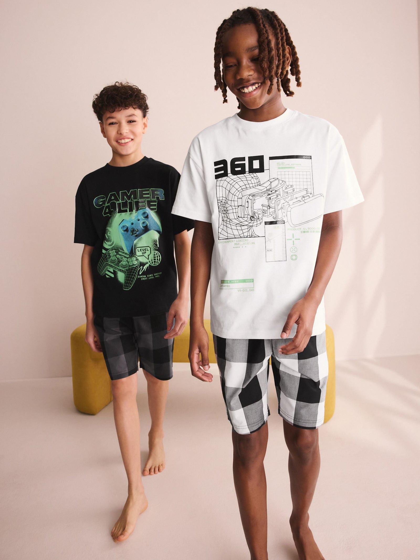 Black/White Check Gamer Shorts Pyjamas 2 Pack (4-16yrs)